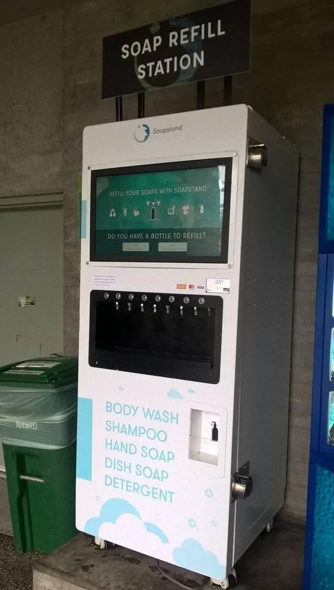 Refill Stations for Soap and Shampoo To help minimize plastic bottle waste, you can bring your own containers to refill with soap and shampoo. It’s a small change that can make a significant impact!