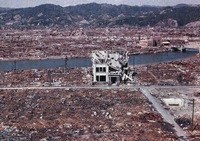 Hiroshima Aftermath: A haunting view of Hiroshima in March 1946, illustrating the devastating effects of the atomic bomb and the resilience necessary for rebuilding.