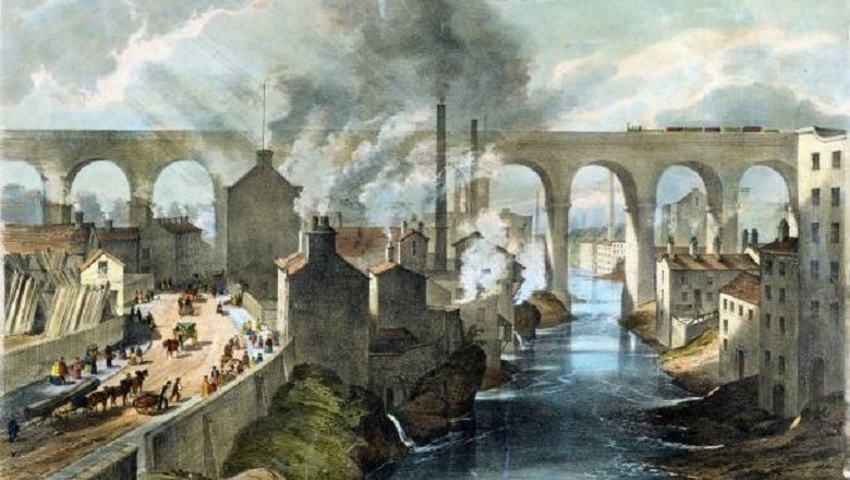Train Crossing Stockport Viaduct: The Dawn of the Railway Era in 1845
